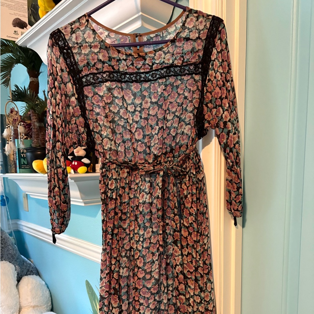 Floral Black and Pink Lace Dress